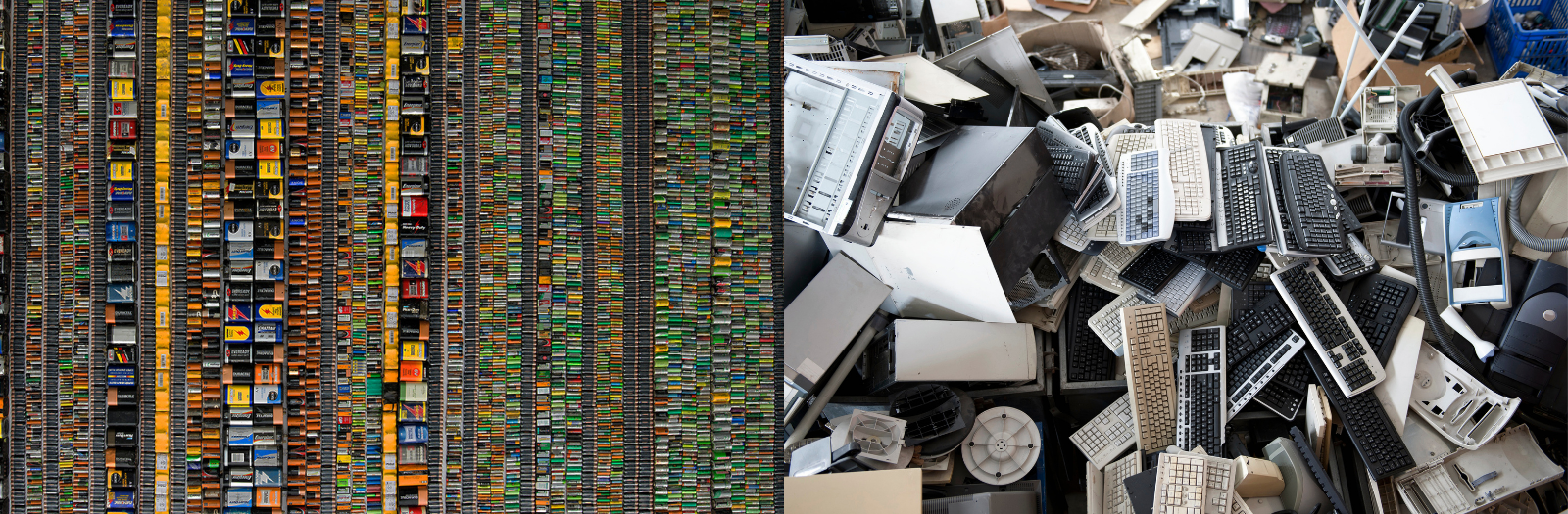 batteries lined up / pile of keyboards