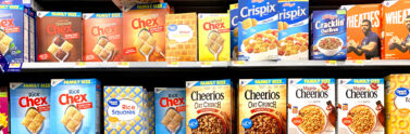 Cereal boxes on shelves