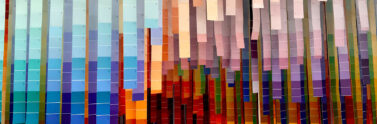 photo of art installation created by colourful paint chip cards