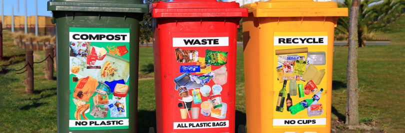 compost, waste and recycle bins